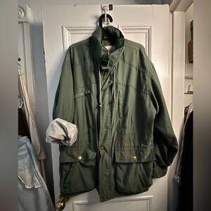 Olive Green 90s Utility Field Jacket, style oversized